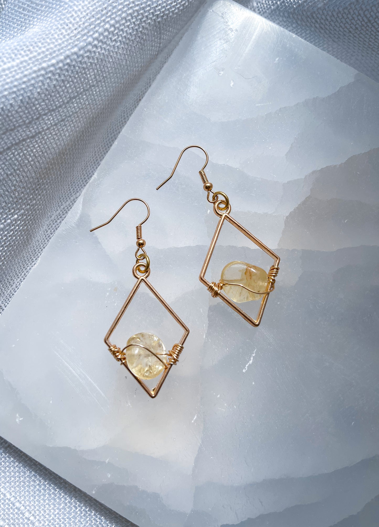 Earthy Citrine Diamond Crystal Earrings