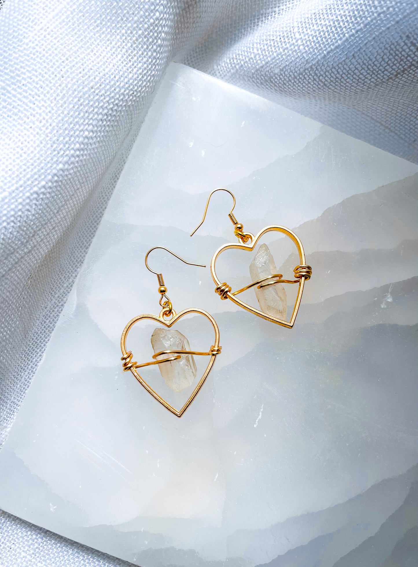 Golden Hearts of Love Quartz Crystal Earrings