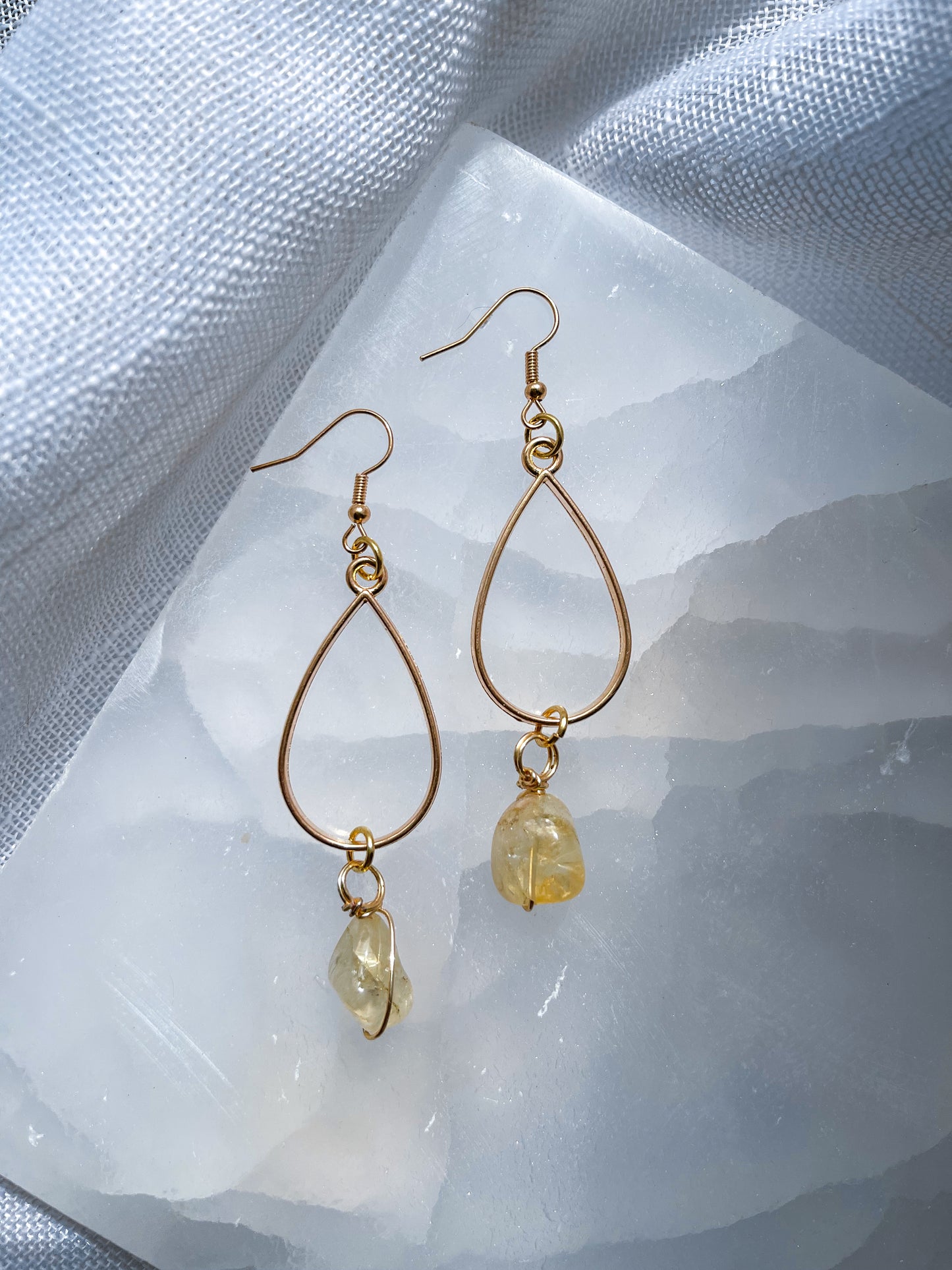 Sun Citrine Diamond Drops Crystal Earrings