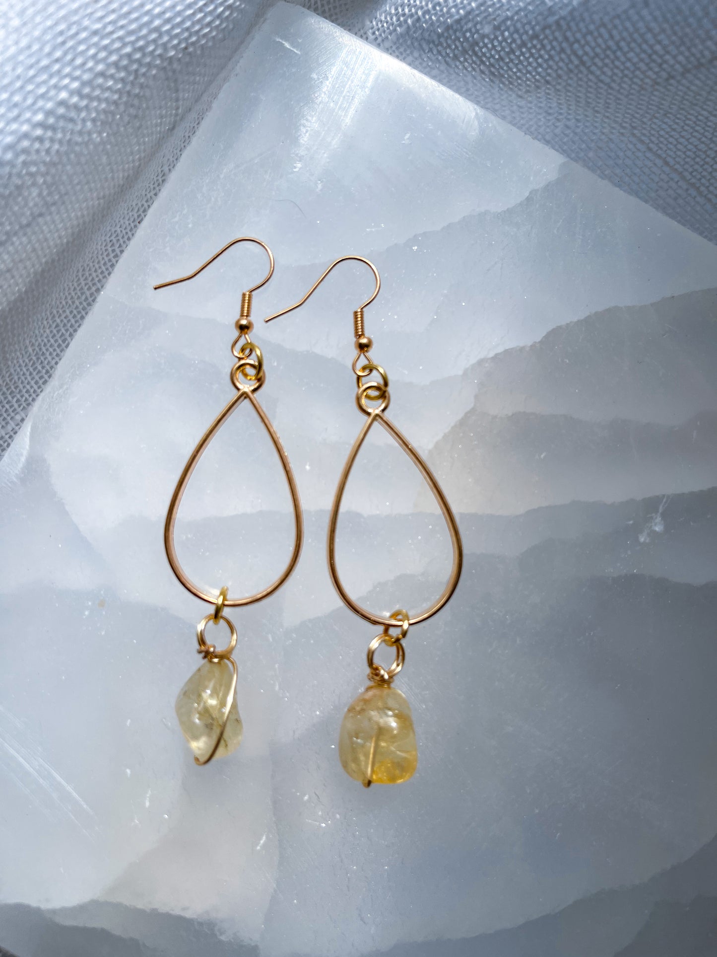 Sun Citrine Diamond Drops Crystal Earrings