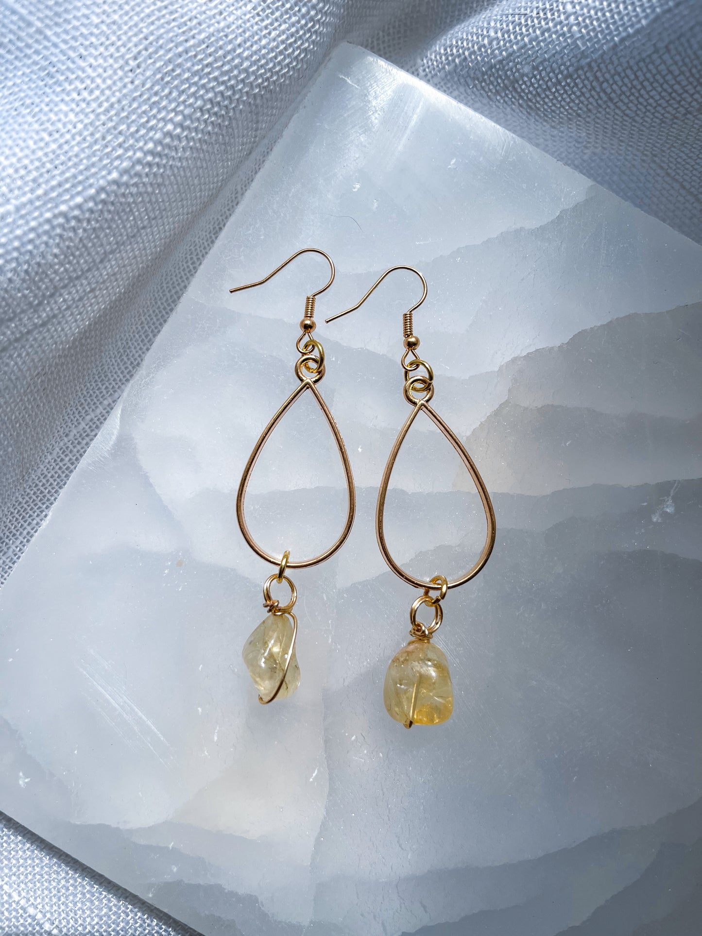 Sun Citrine Diamond Drops Crystal Earrings