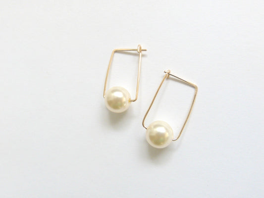 Pearl Square Hoop Earrings