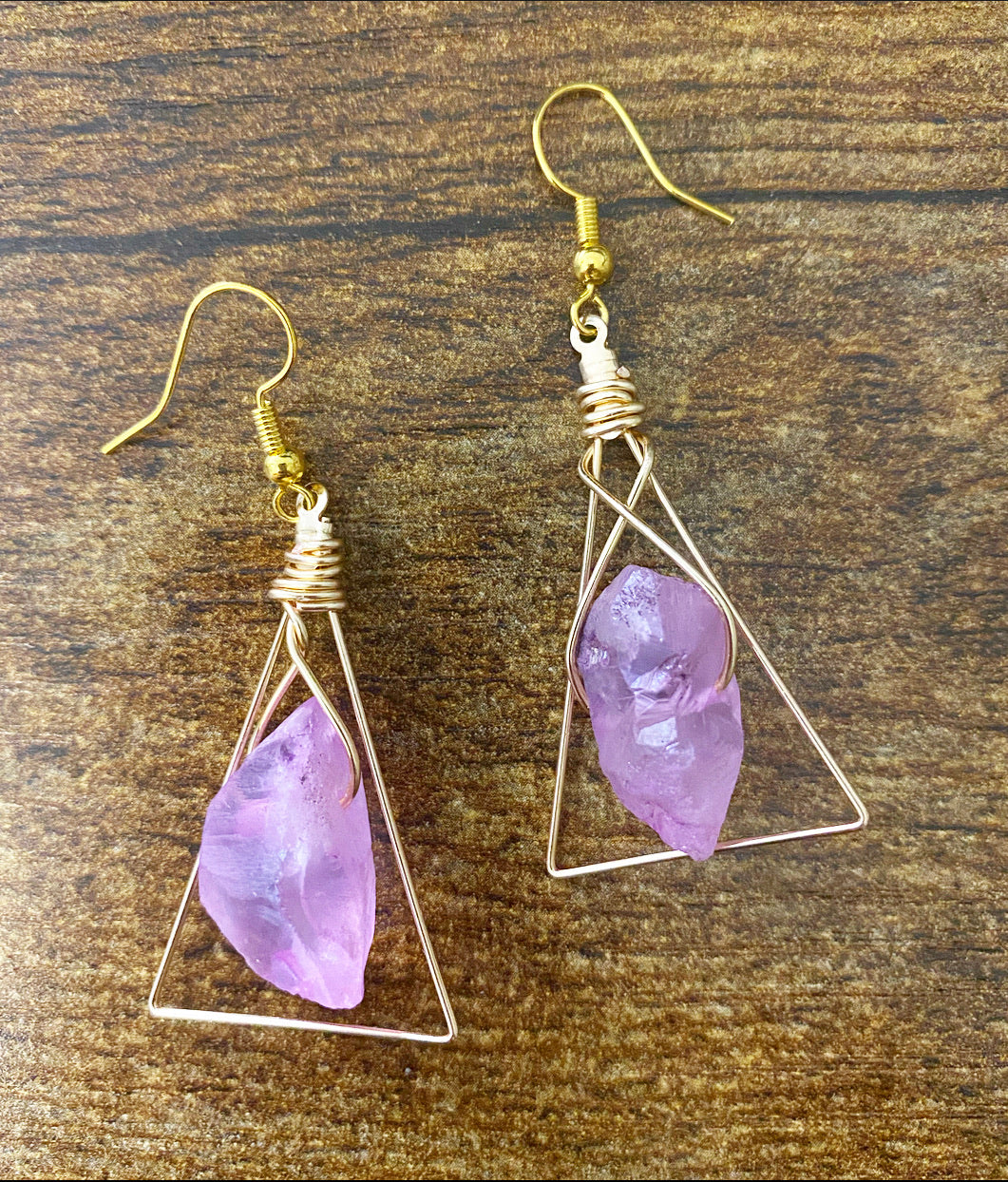 Pink Crystal Quartz Geometric Earrings