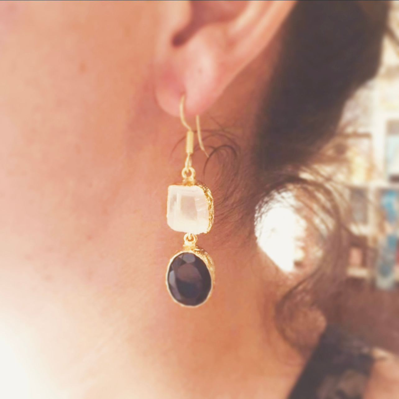 Paradise Black Onyx + Crystal Earrings