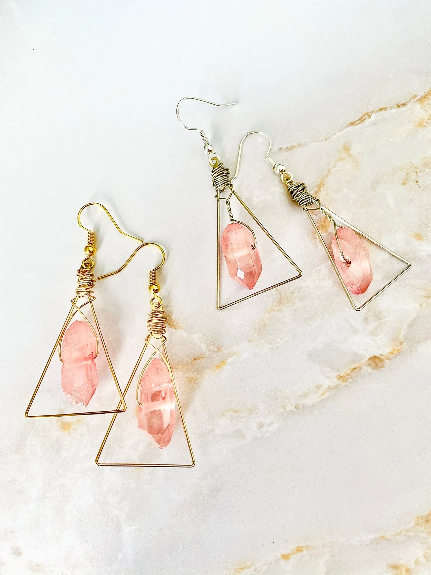 Rose Crystal Aura Quartz Earrings