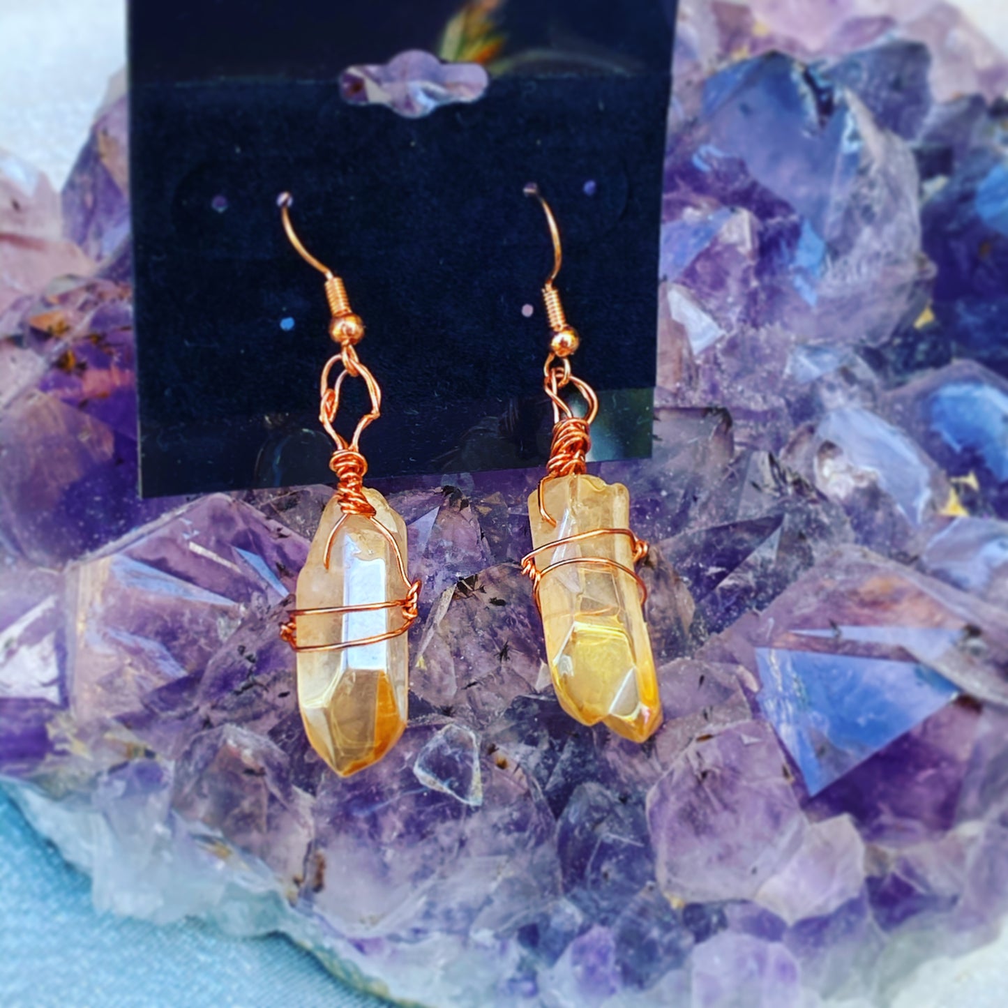 Gold Amber Sunset Quartz Earrings