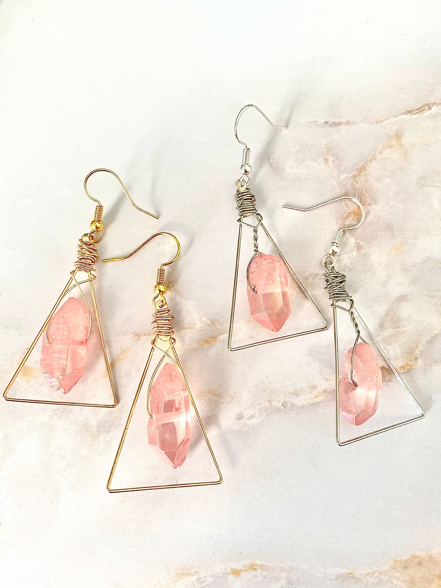 Rose Crystal Aura Quartz Earrings