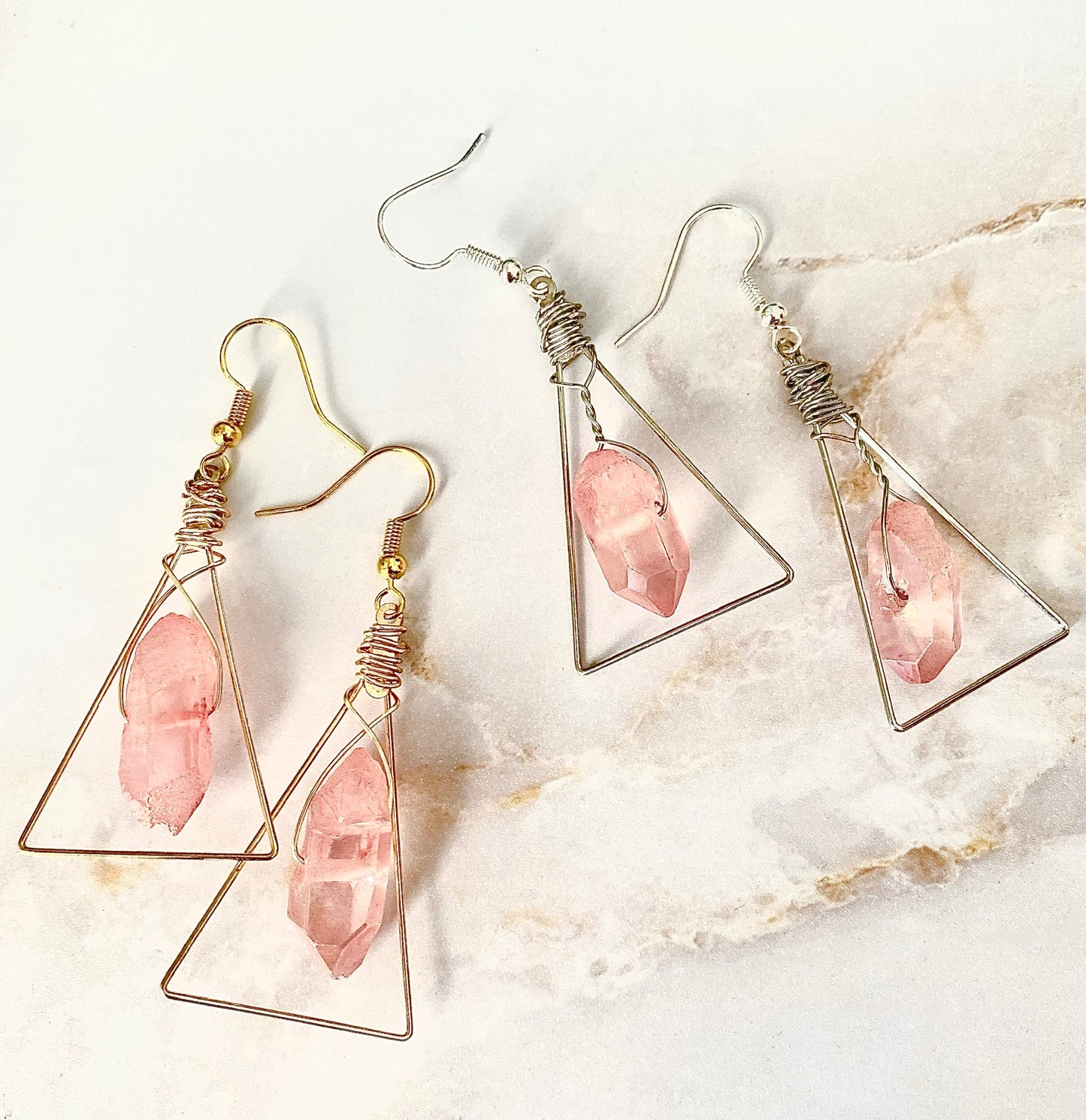 Rose Crystal Aura Quartz Earrings