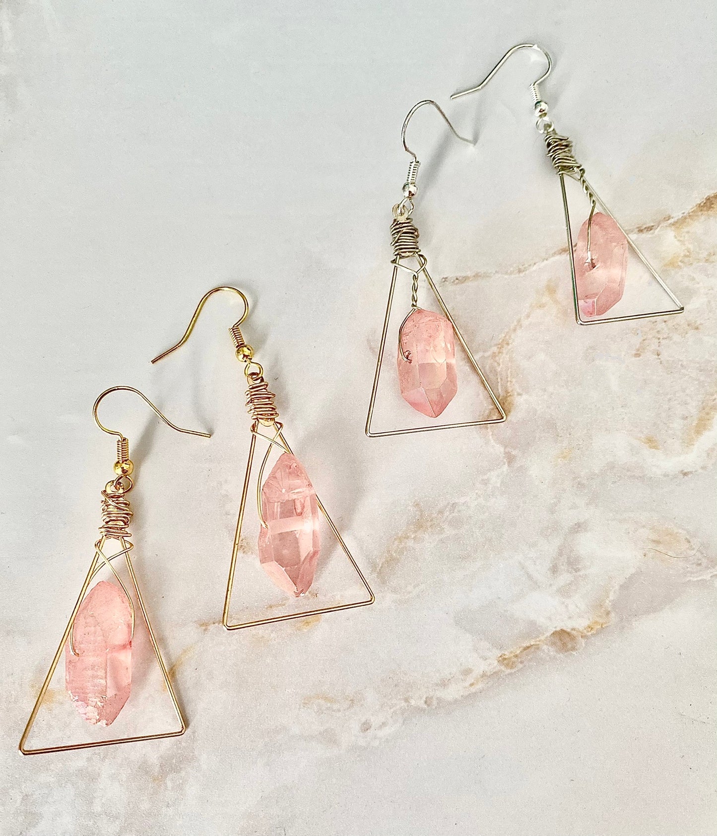 Rose Crystal Aura Quartz Earrings