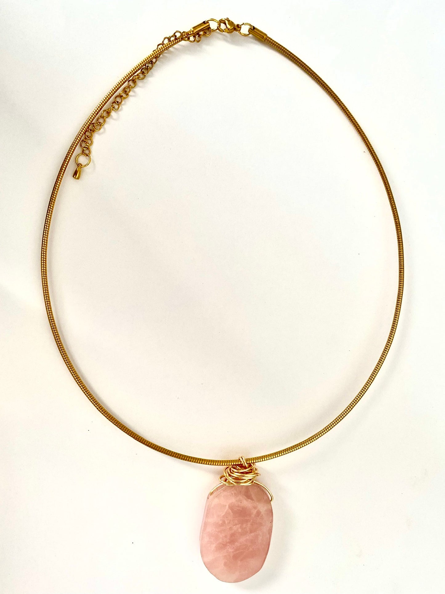 Rose quartz wire wrapped necklace